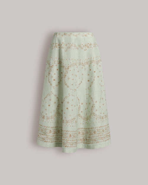 Printed linen midi skirt Light blue Alberta Ferretti Boutique Online 0