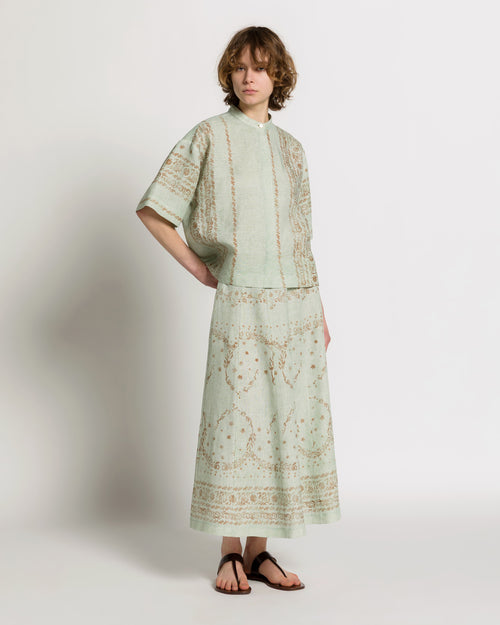 Printed linen midi skirt Light blue Alberta Ferretti Boutique Online 1