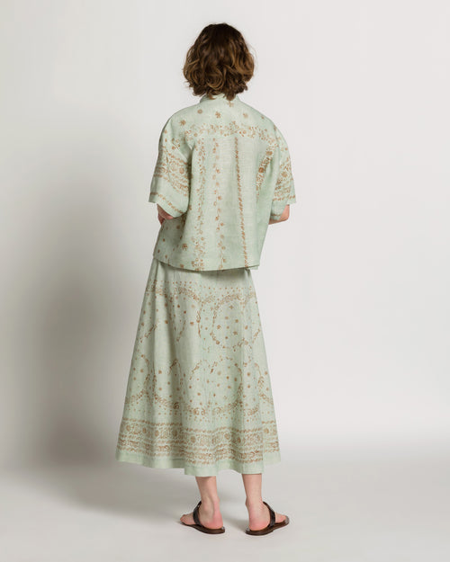 Printed linen midi skirt