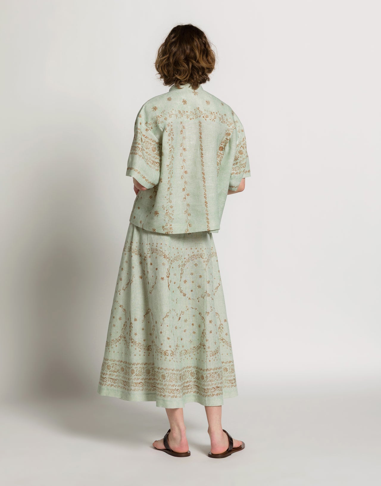 Printed linen midi skirt 蓝 Alberta Ferretti Boutique Online 3
