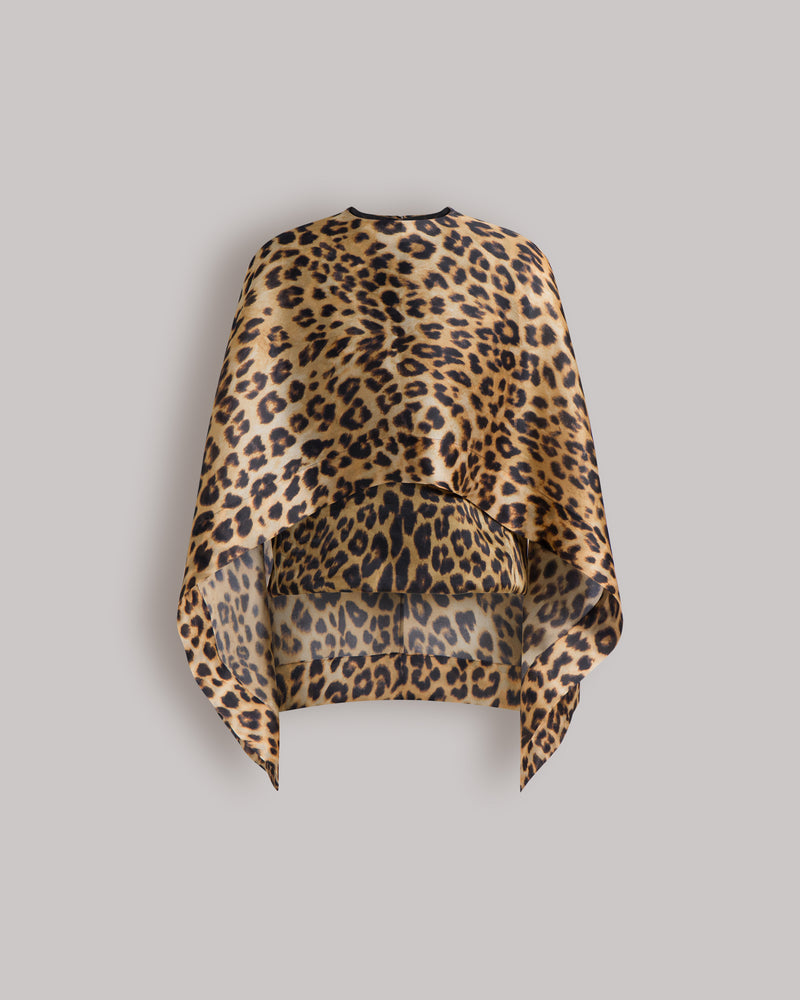 Top cappa in organza di seta stampa leopardata  Marrone Alberta Ferretti Boutique Online 0