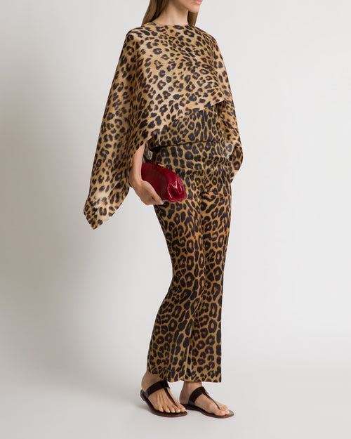 Leopard print silk organza cape top Brown Alberta Ferretti Boutique Online 1