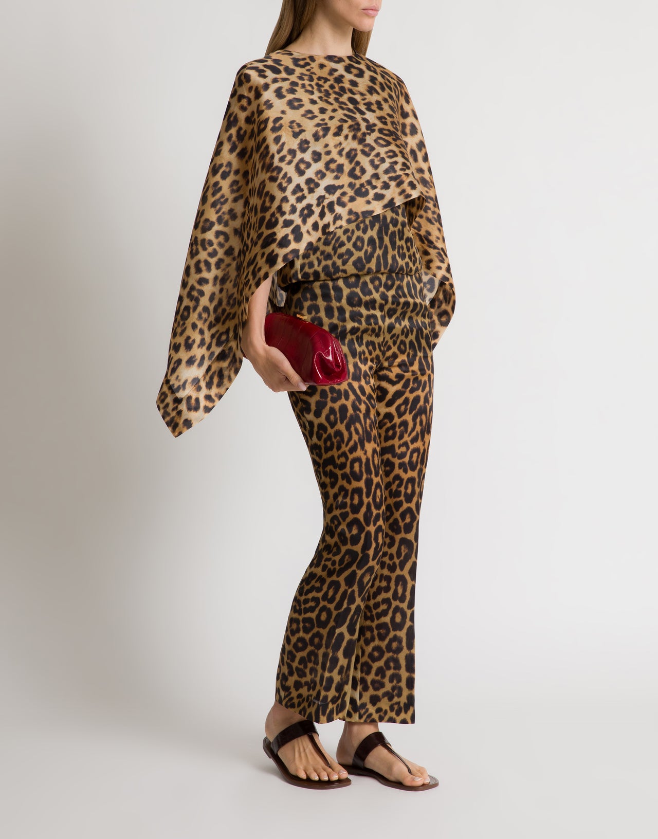 Top cappa in organza di seta stampa leopardata Marrone Alberta Ferretti Boutique Online 2