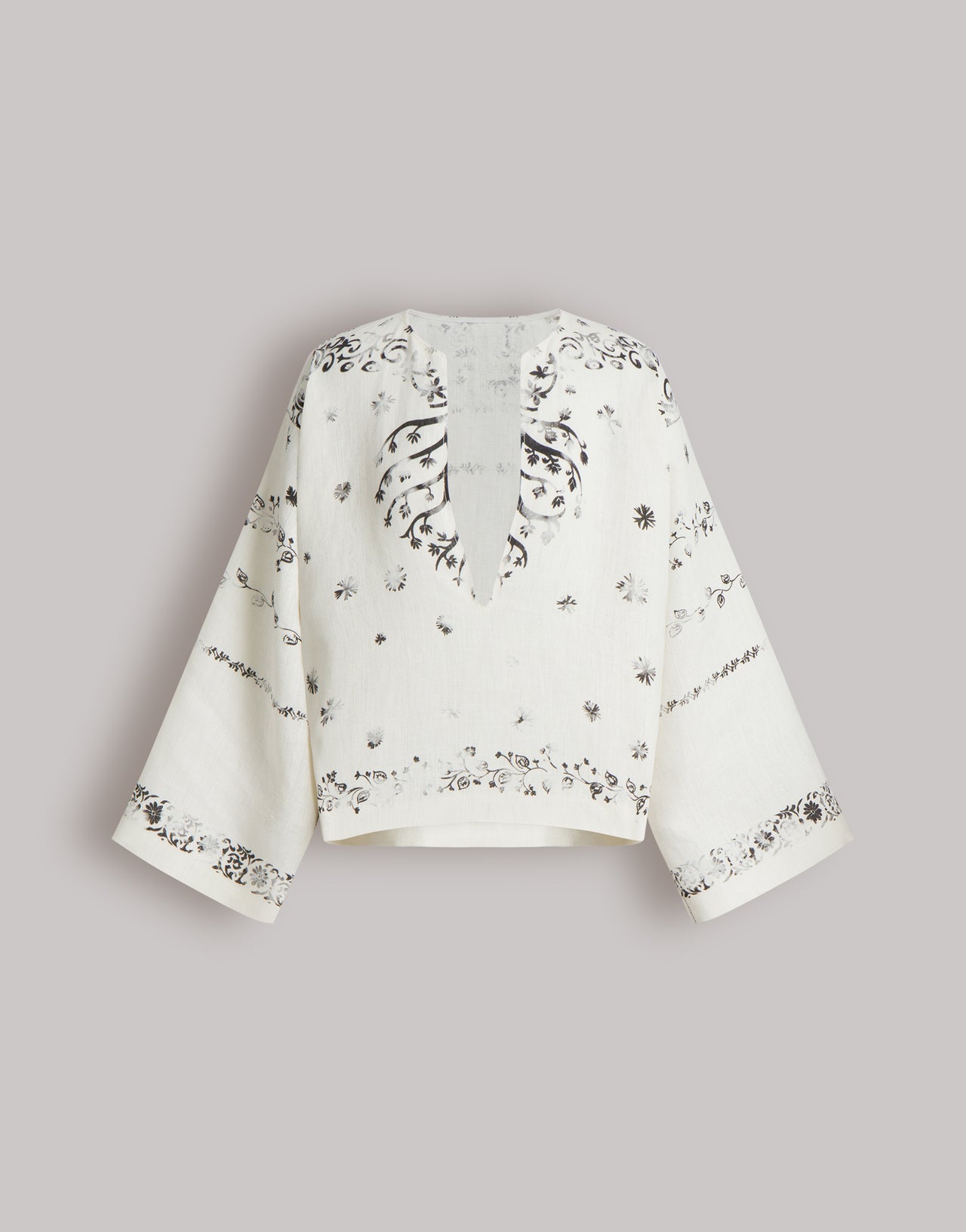 Printed linen shirt with deep V-neck White Alberta Ferretti Boutique Online 1