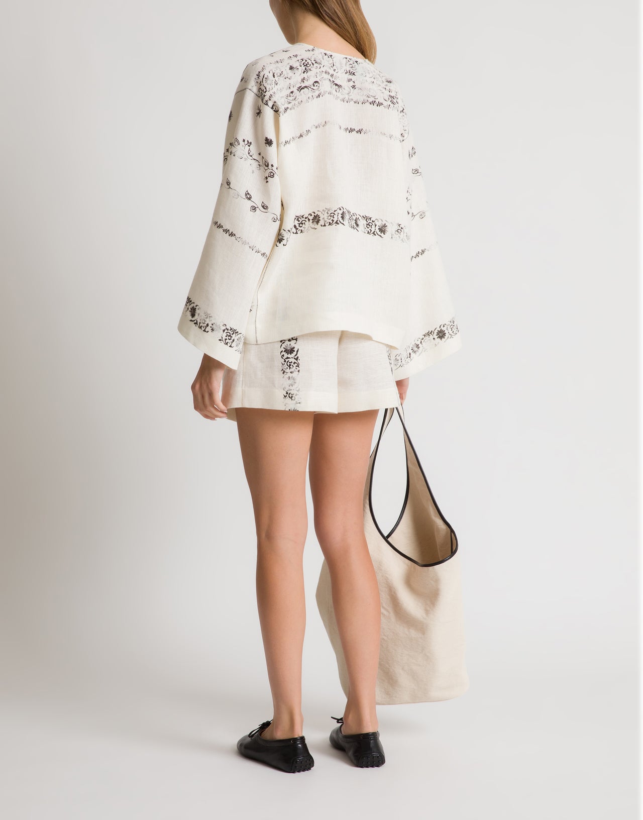 Printed linen shirt with deep V-neck White Alberta Ferretti Boutique Online 3