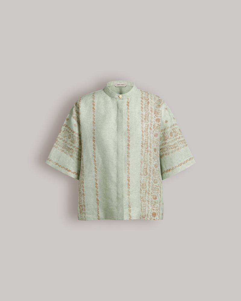 Bedrucktes Leinenhemd mit Stehkragen Blau Alberta Ferretti Boutique Online 0