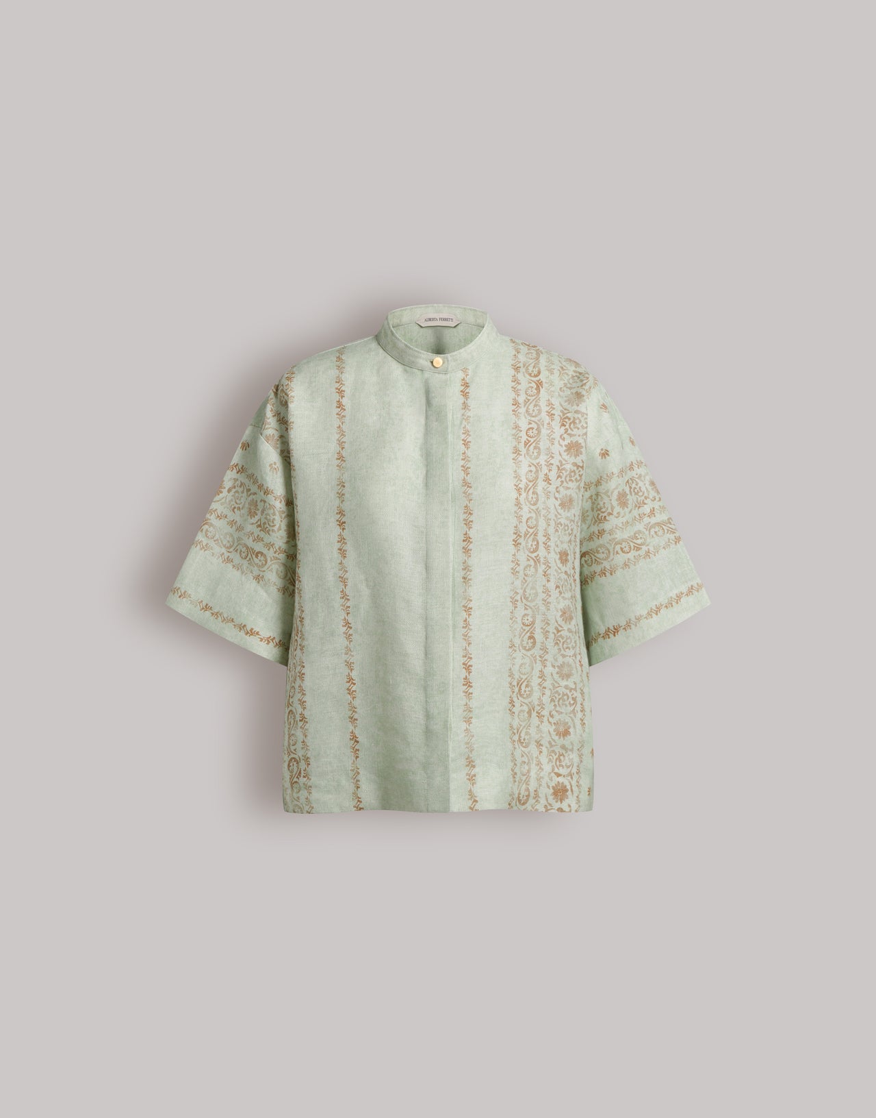 Printed linen shirt with mandarin collar 蓝 Alberta Ferretti Boutique Online 1