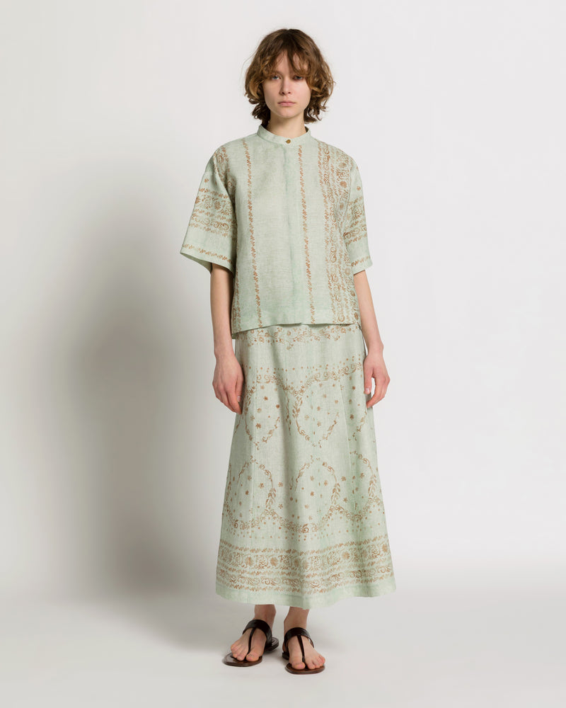 Bedrucktes Leinenhemd mit Stehkragen Blau Alberta Ferretti Boutique Online 1