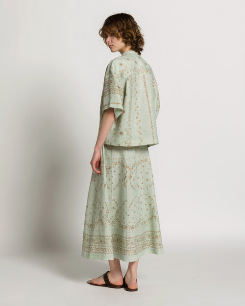 Chemise en lin imprimé avec col coréen