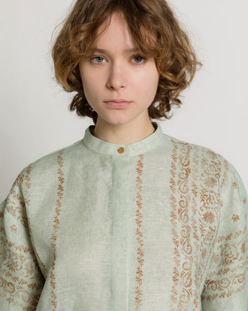 Chemise en lin imprimé avec col coréen