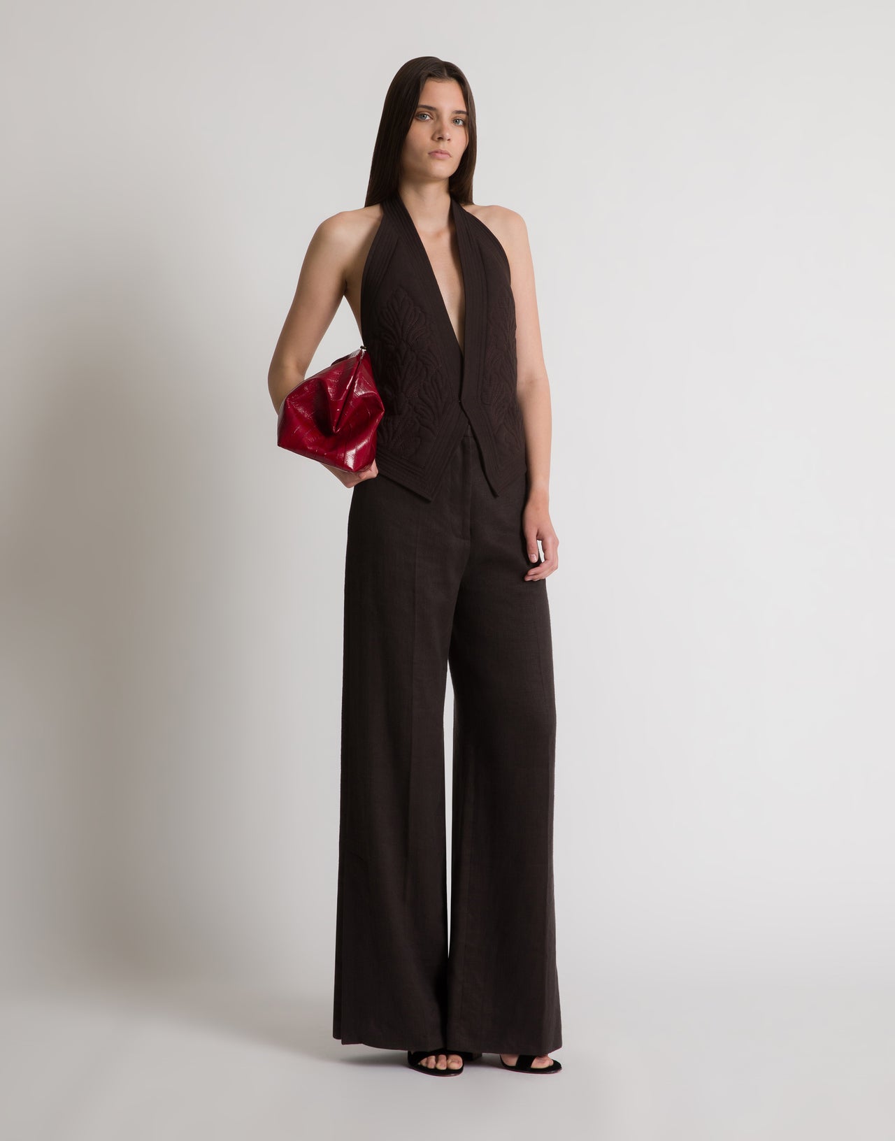 Pantaloni ampi in lino e cotone Marrone Alberta Ferretti Boutique Online 2