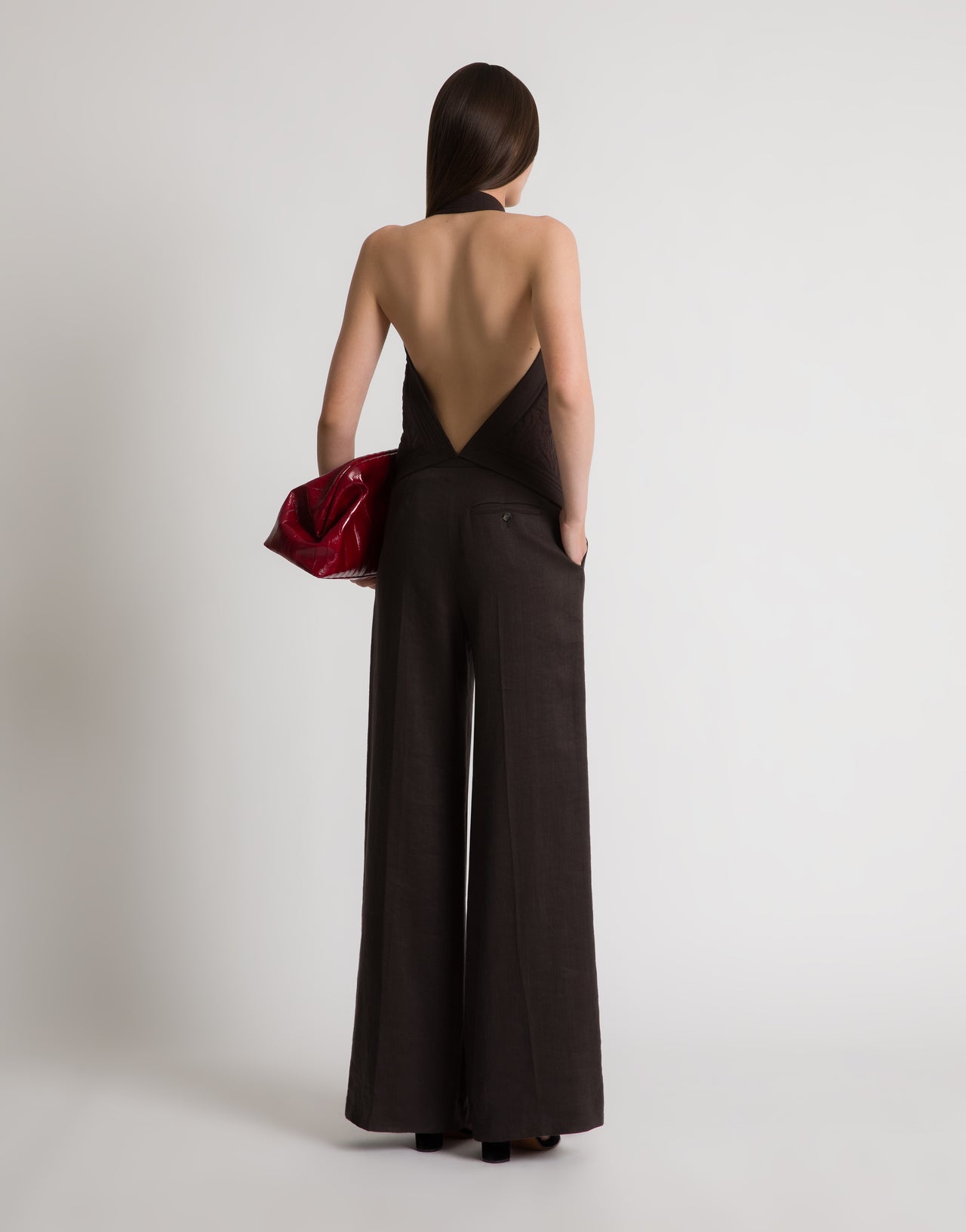 Pantaloni ampi in lino e cotone Marrone Alberta Ferretti Boutique Online 3