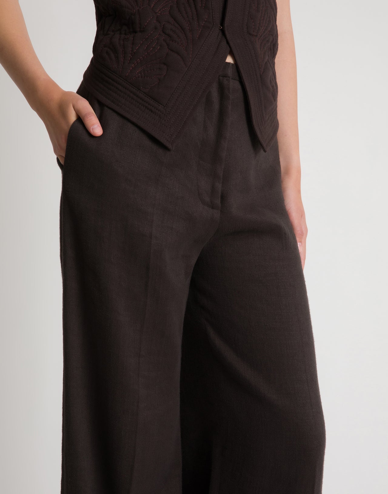 Pantaloni ampi in lino e cotone Marrone Alberta Ferretti Boutique Online 4
