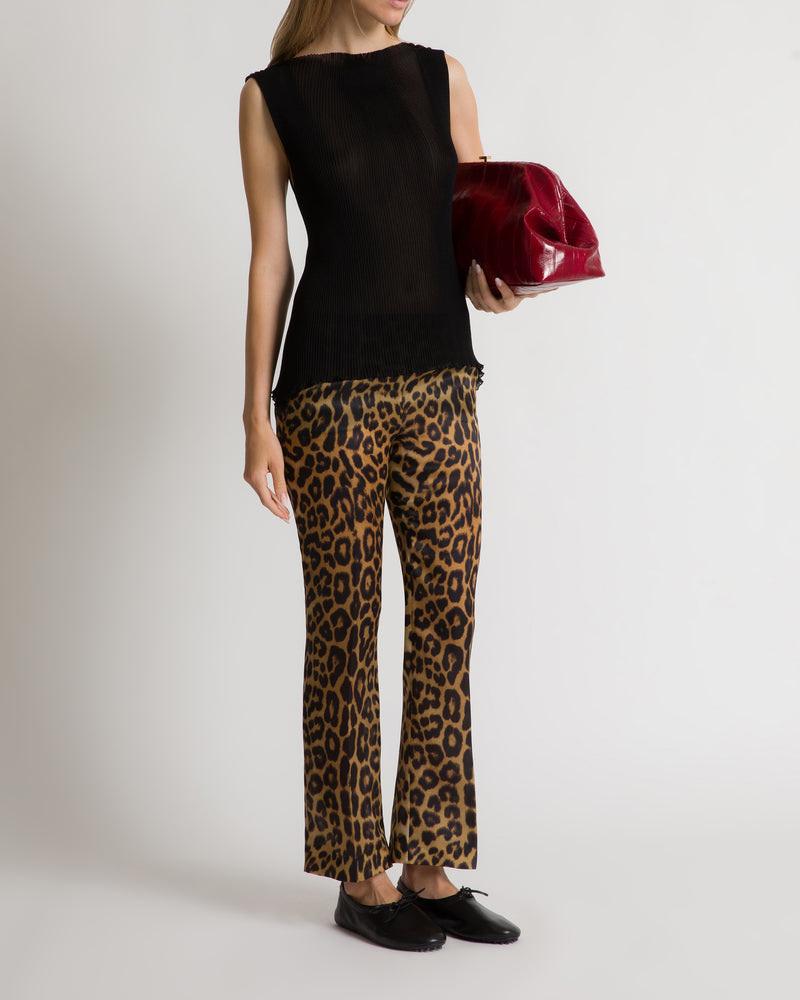 Pantaloni dritti in organza di seta leopardata Marrone Alberta Ferretti Boutique Online 1