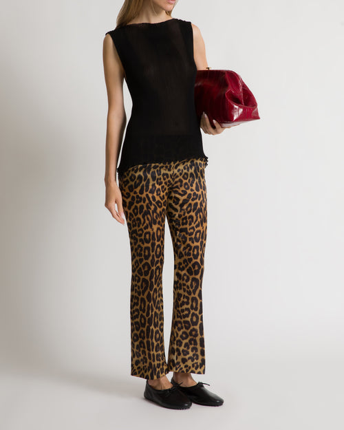 Straight silk organza leopard-print trousers Brown Alberta Ferretti Boutique Online 1
