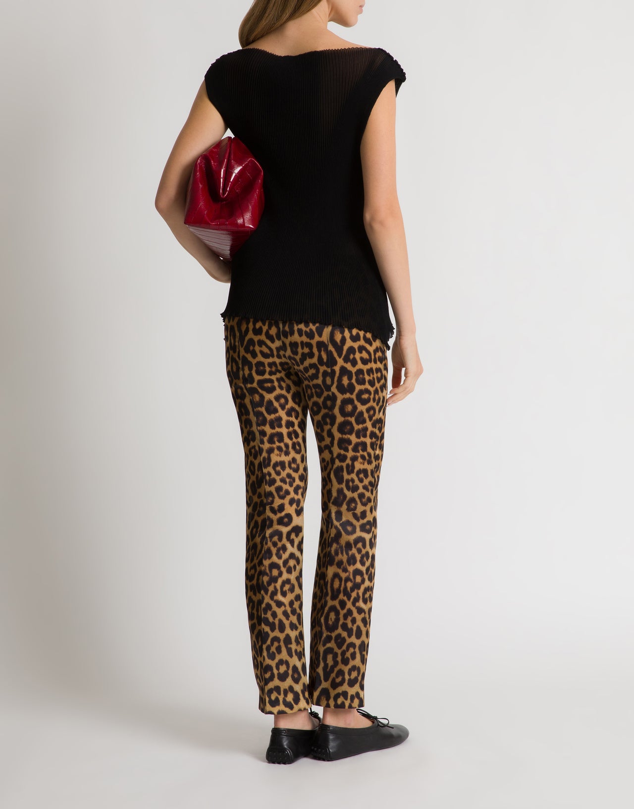 Pantaloni dritti in organza di seta leopardata Marrone Alberta Ferretti Boutique Online 3