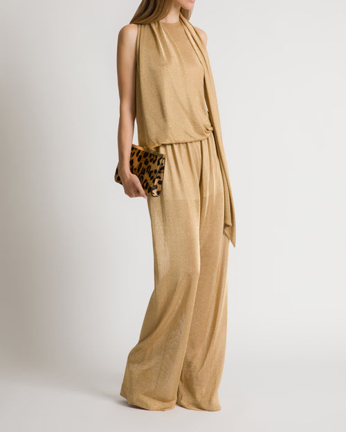 Pantaloni ampi in rete di lurex oro  Oro Alberta Ferretti Boutique Online 1