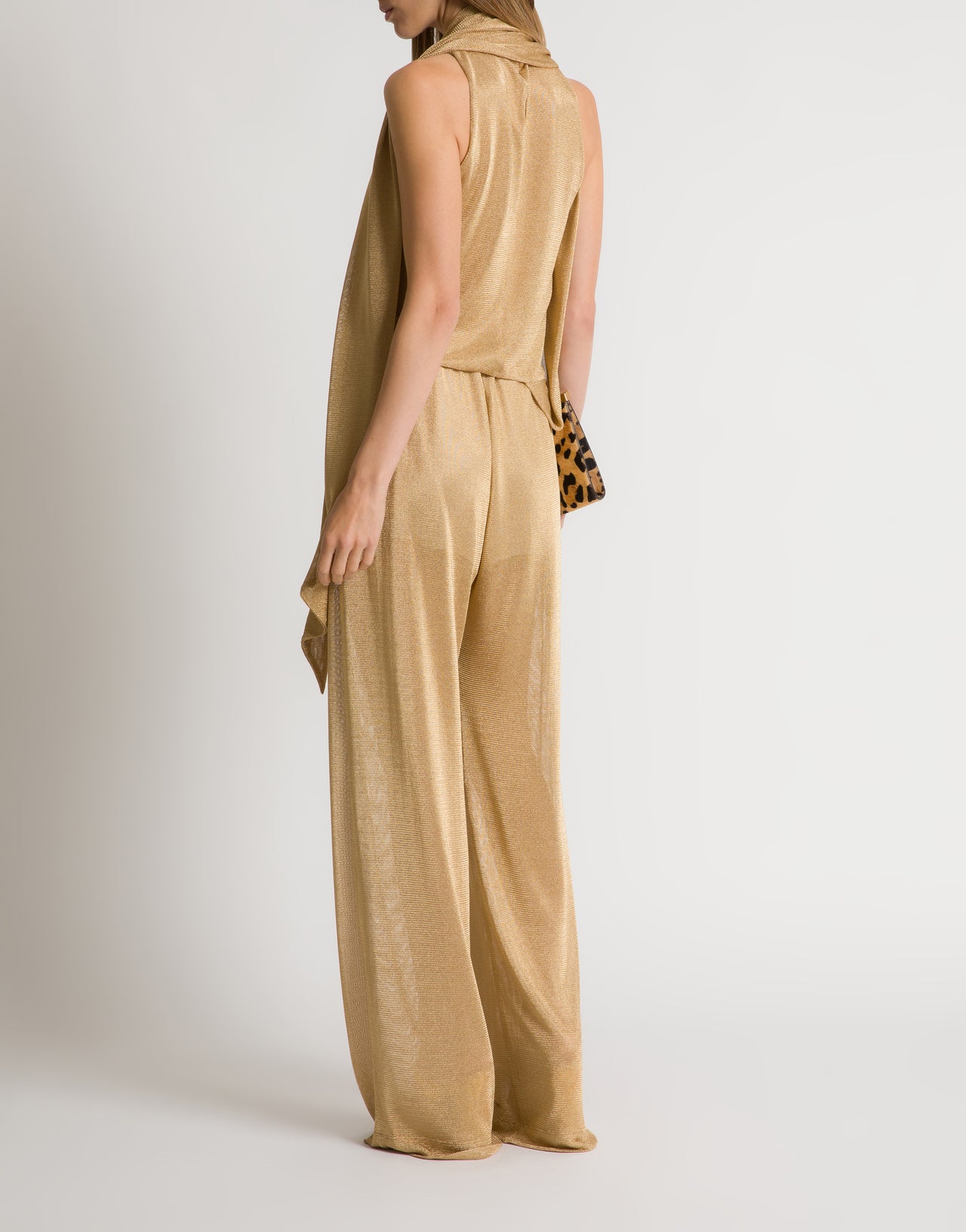 Pantaloni ampi in rete di lurex oro Oro Alberta Ferretti Boutique Online 3