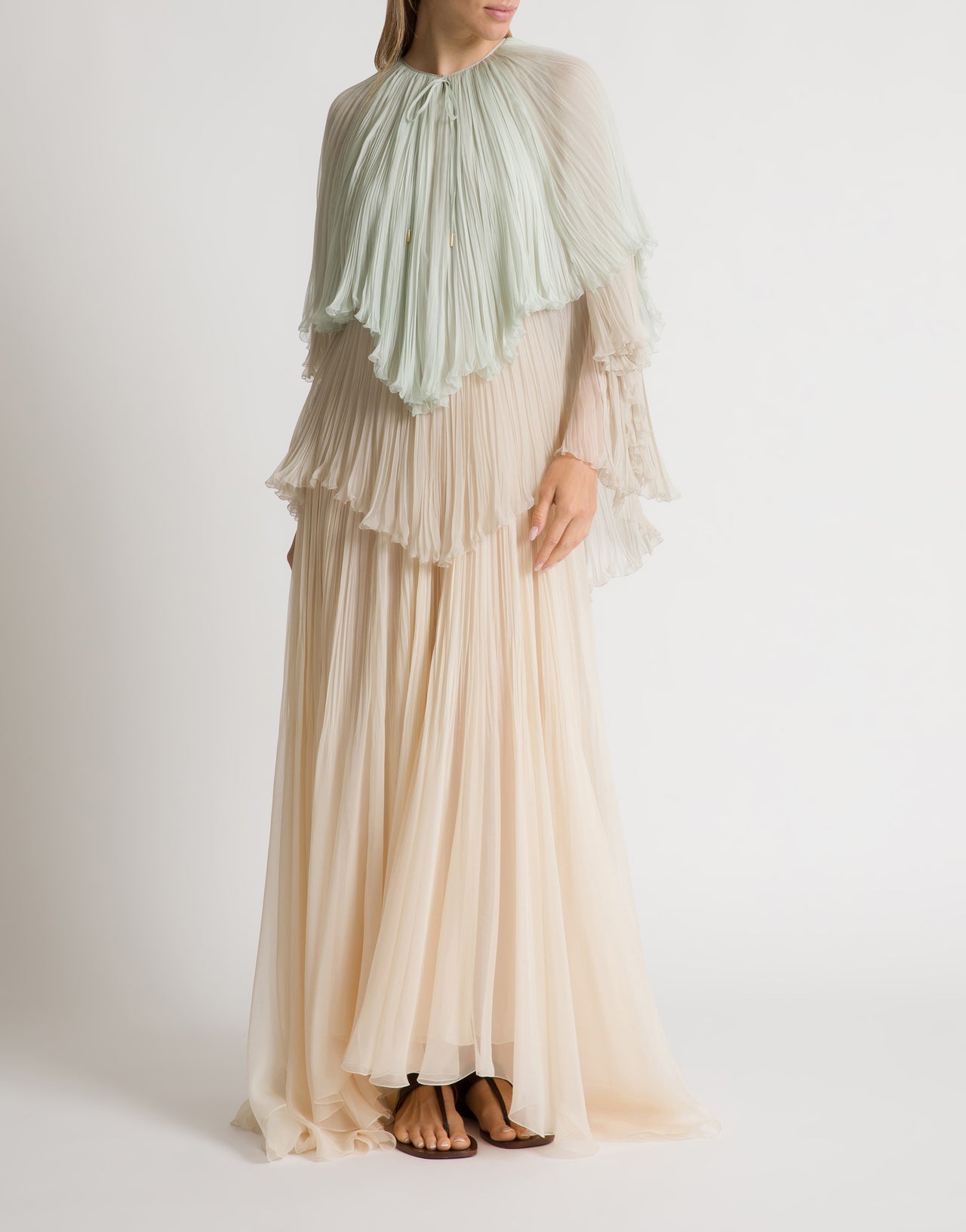 Robe longue en mousseline plissée à volants 粉红色 Alberta Ferretti Boutique Online 2