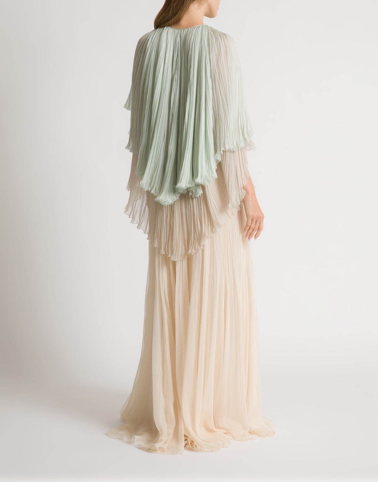 layered pleated dresses Ecru Fluid Pleated Cut-Out Midi Dress L