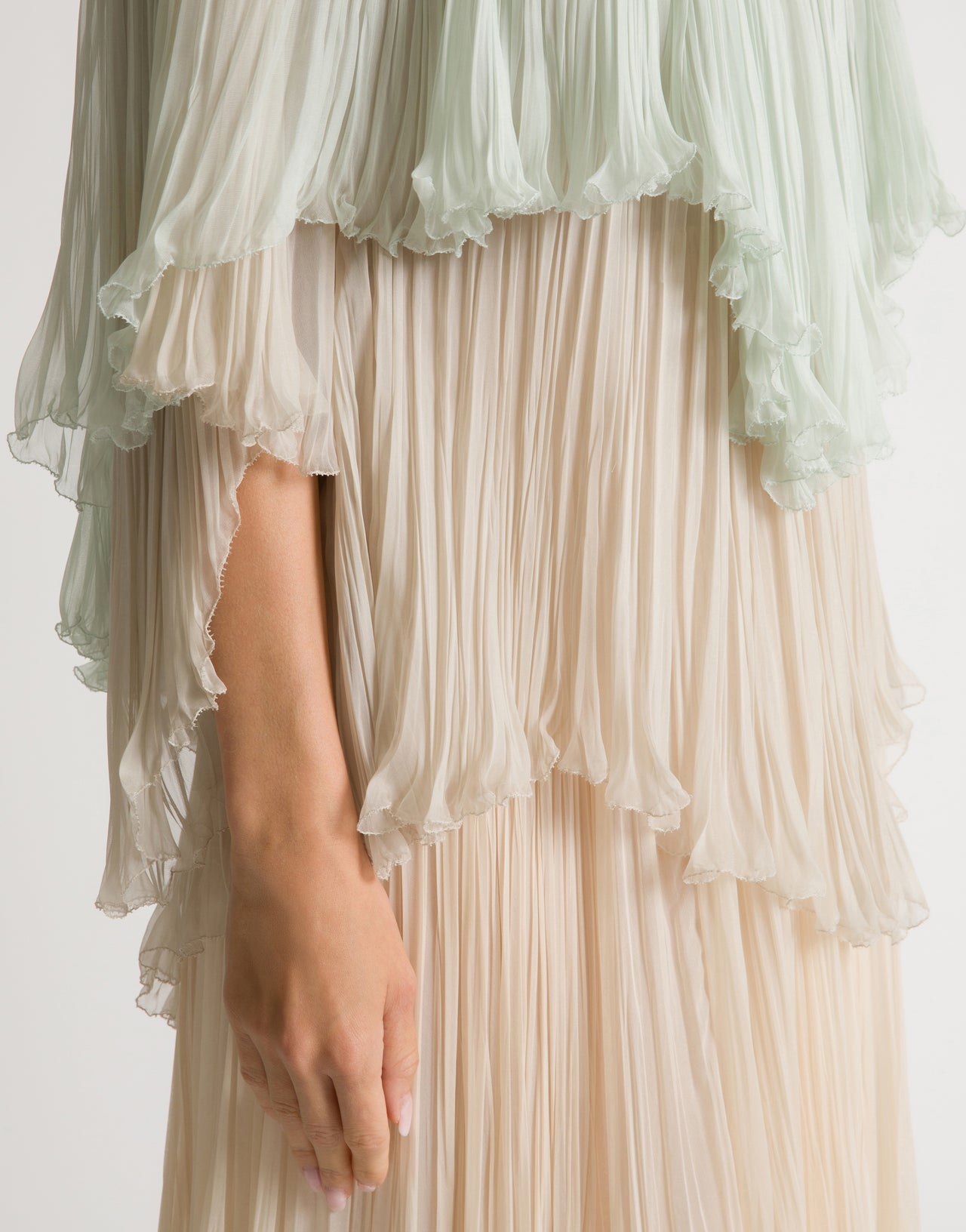 Robe longue en mousseline plissée à volants 粉红色 Alberta Ferretti Boutique Online 4
