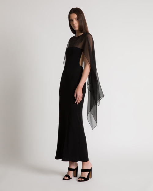 Abito lungo con maniche in chiffon Nero Alberta Ferretti Boutique Online 1
