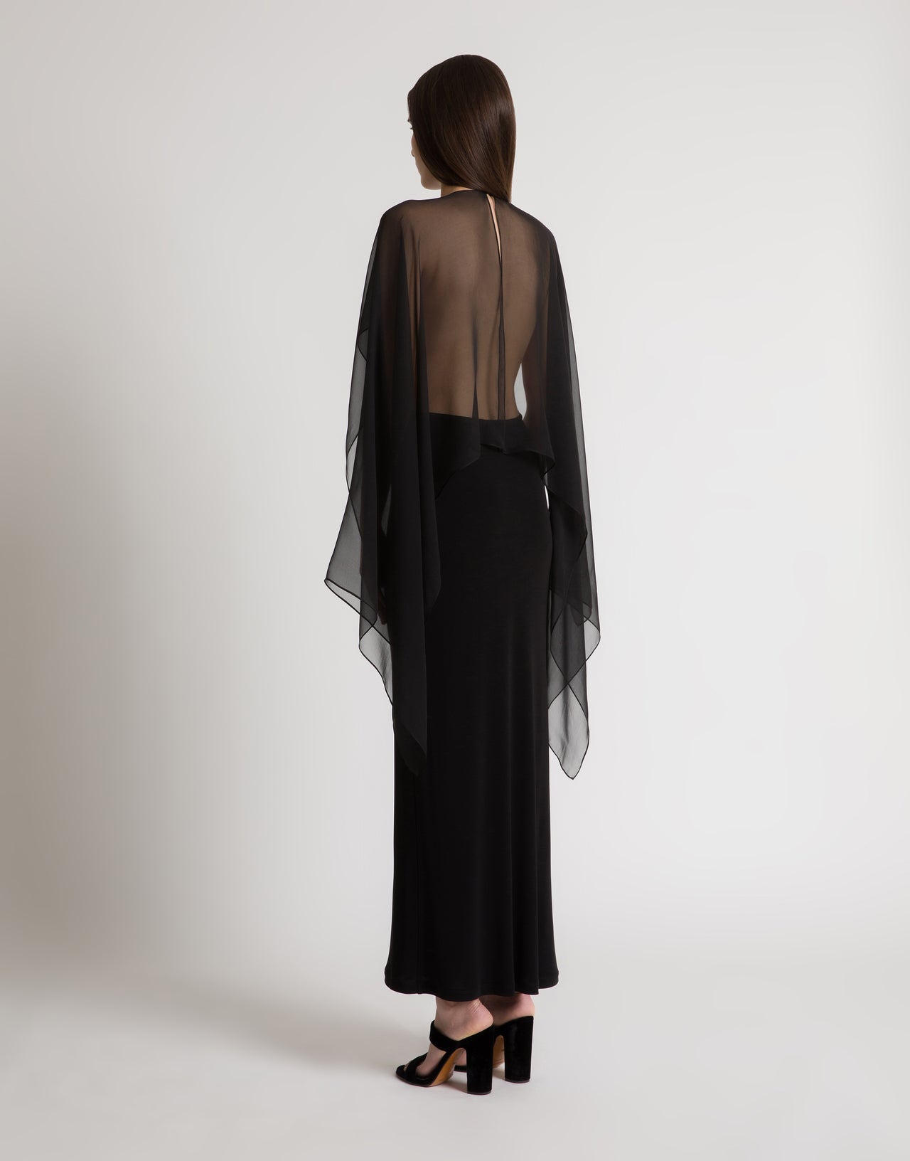 Langes Kleid mit Chiffonärmeln 黑色 Alberta Ferretti Boutique Online 4