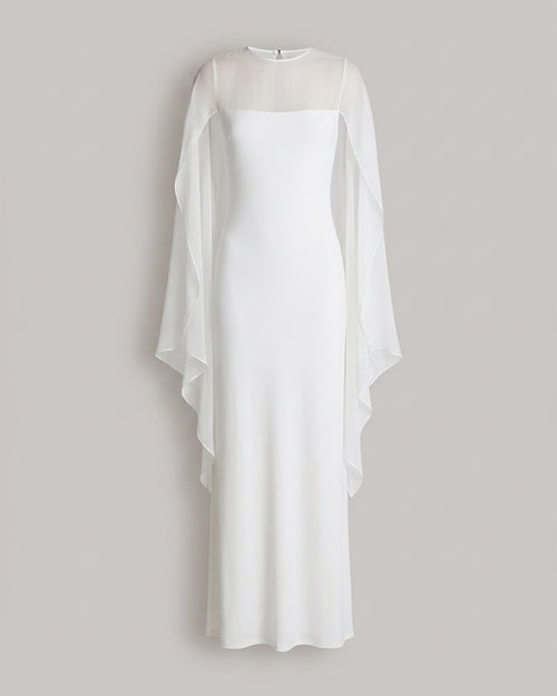 Long dress with sheer chiffon sleeves White Alberta Ferretti Boutique Online 0