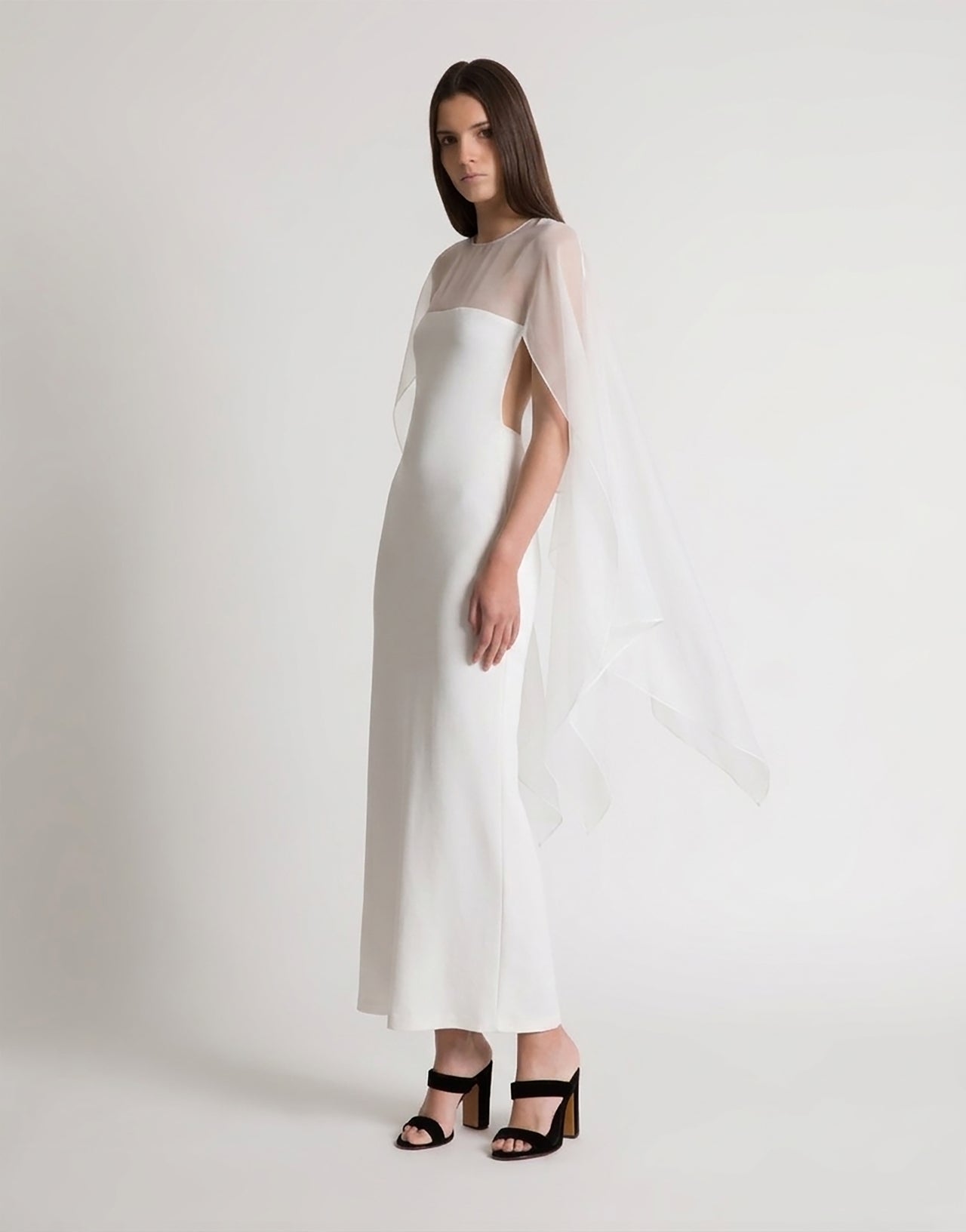 Long dress with sheer chiffon sleeves White Alberta Ferretti Boutique Online 2