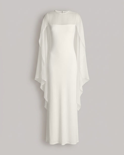 Long dress with sheer chiffon sleeves White Alberta Ferretti Boutique Online 0