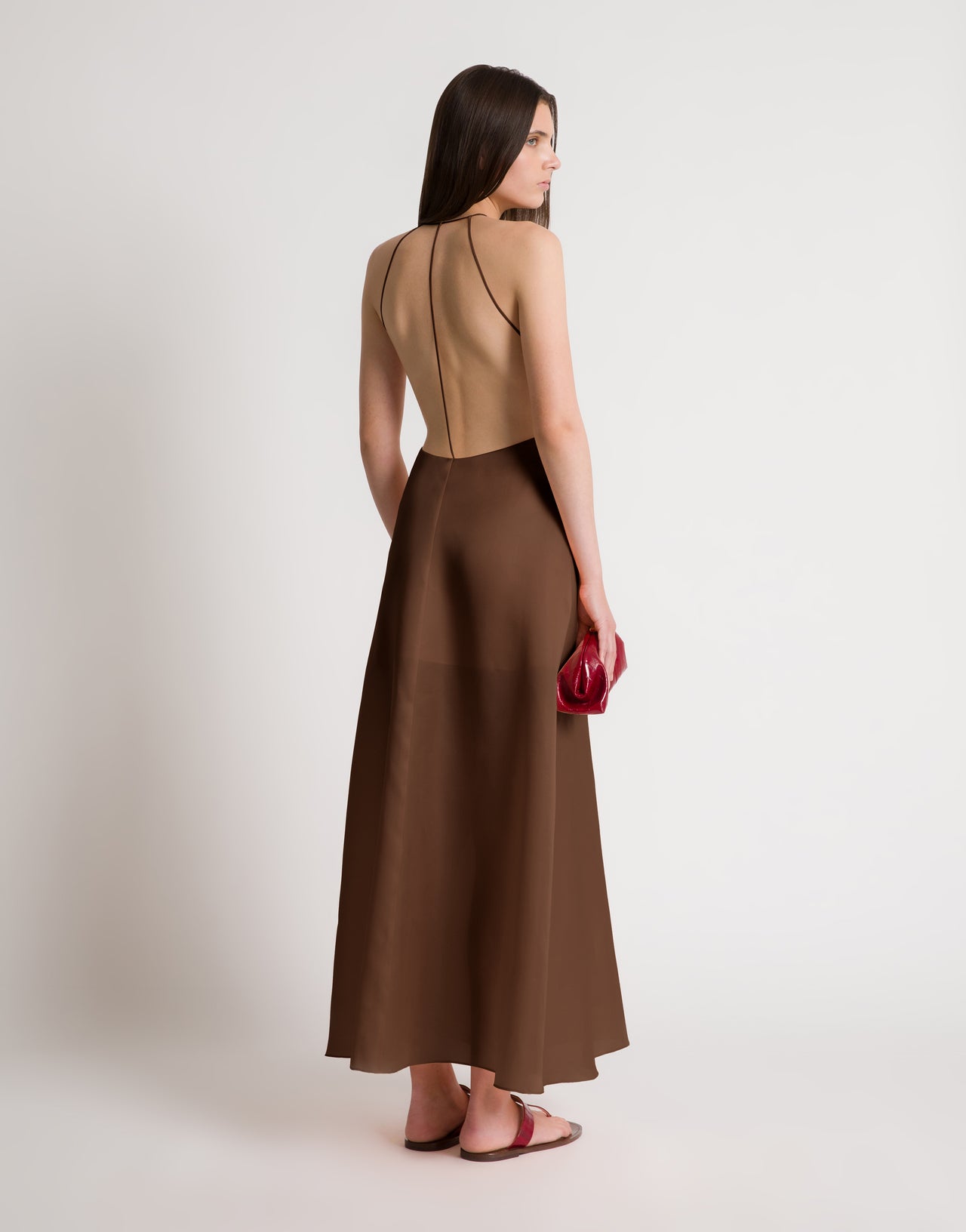Abito con schiena scoperta in seta Marrone Alberta Ferretti Boutique Online 3