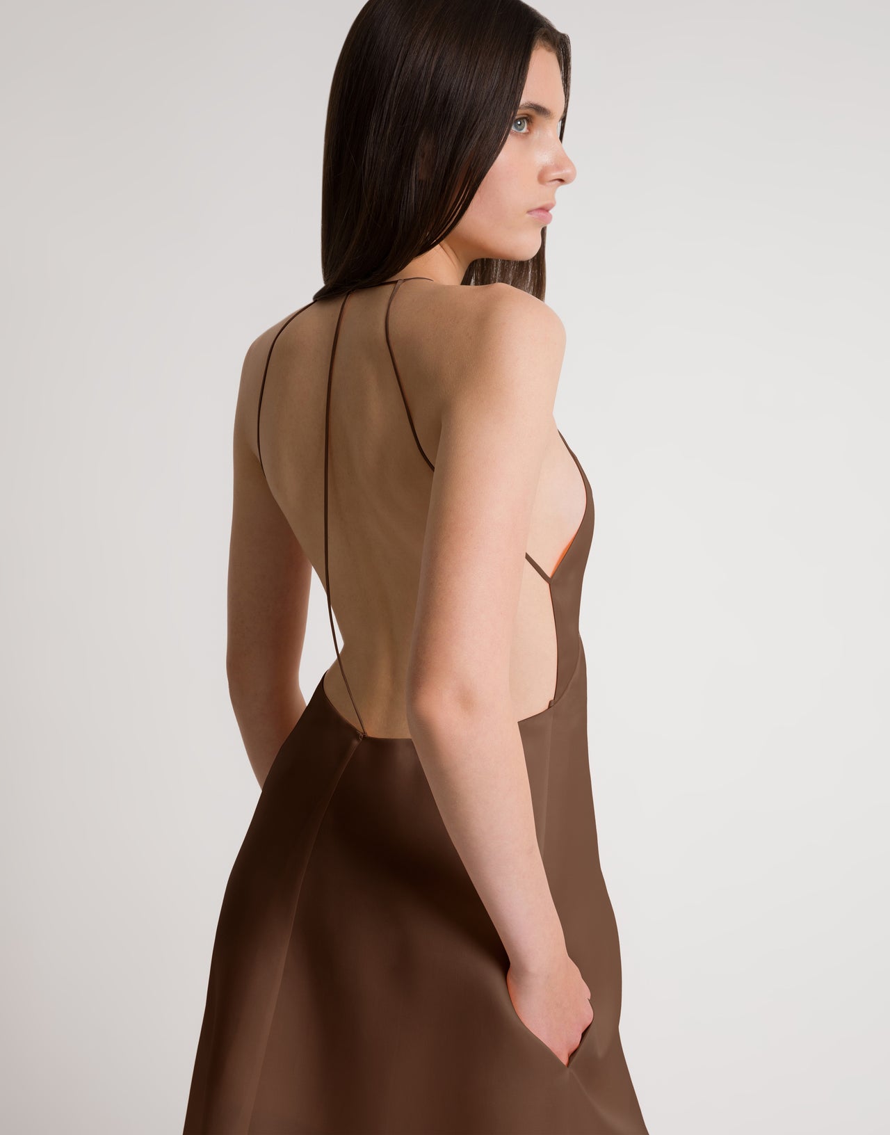 Abito con schiena scoperta in seta Marrone Alberta Ferretti Boutique Online 4