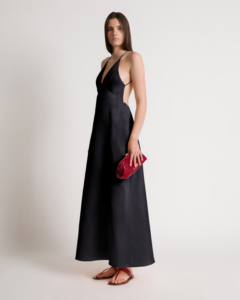 Abito con schiena scoperta in seta Nero Alberta Ferretti Boutique Online 0