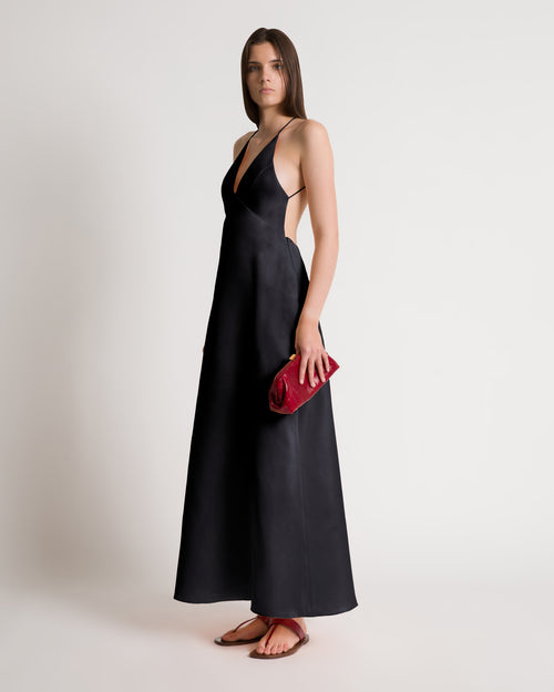 Abito con schiena scoperta in seta Nero Alberta Ferretti Boutique Online 1