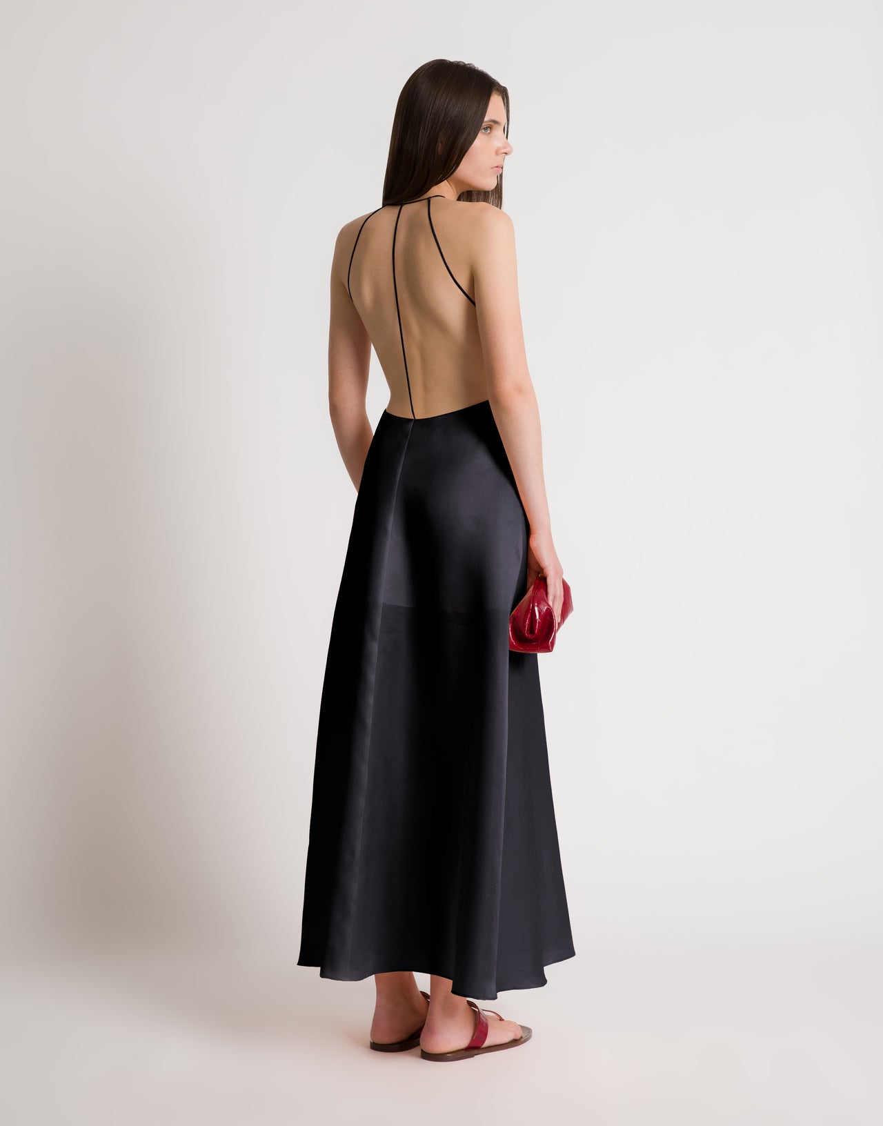 Abito con schiena scoperta in seta Nero Alberta Ferretti Boutique Online 3