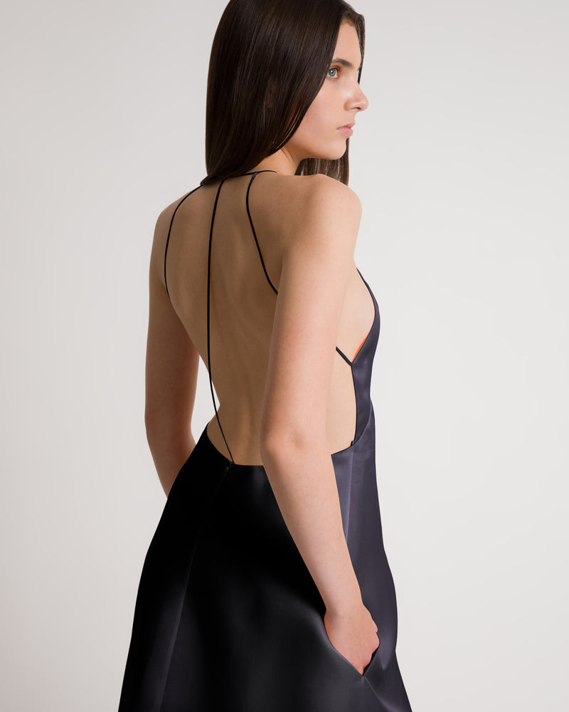 Abito con schiena scoperta in seta Nero Alberta Ferretti Boutique Online 1