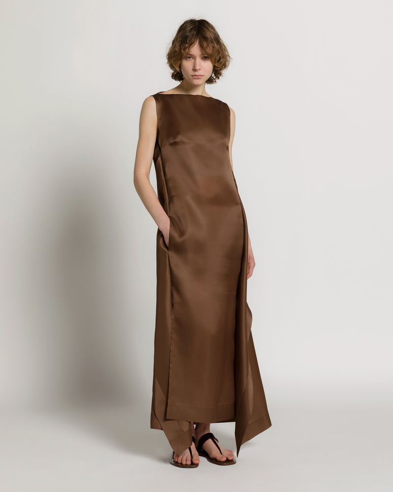 Abito lungo in organza di seta Marrone Alberta Ferretti Boutique Online 0