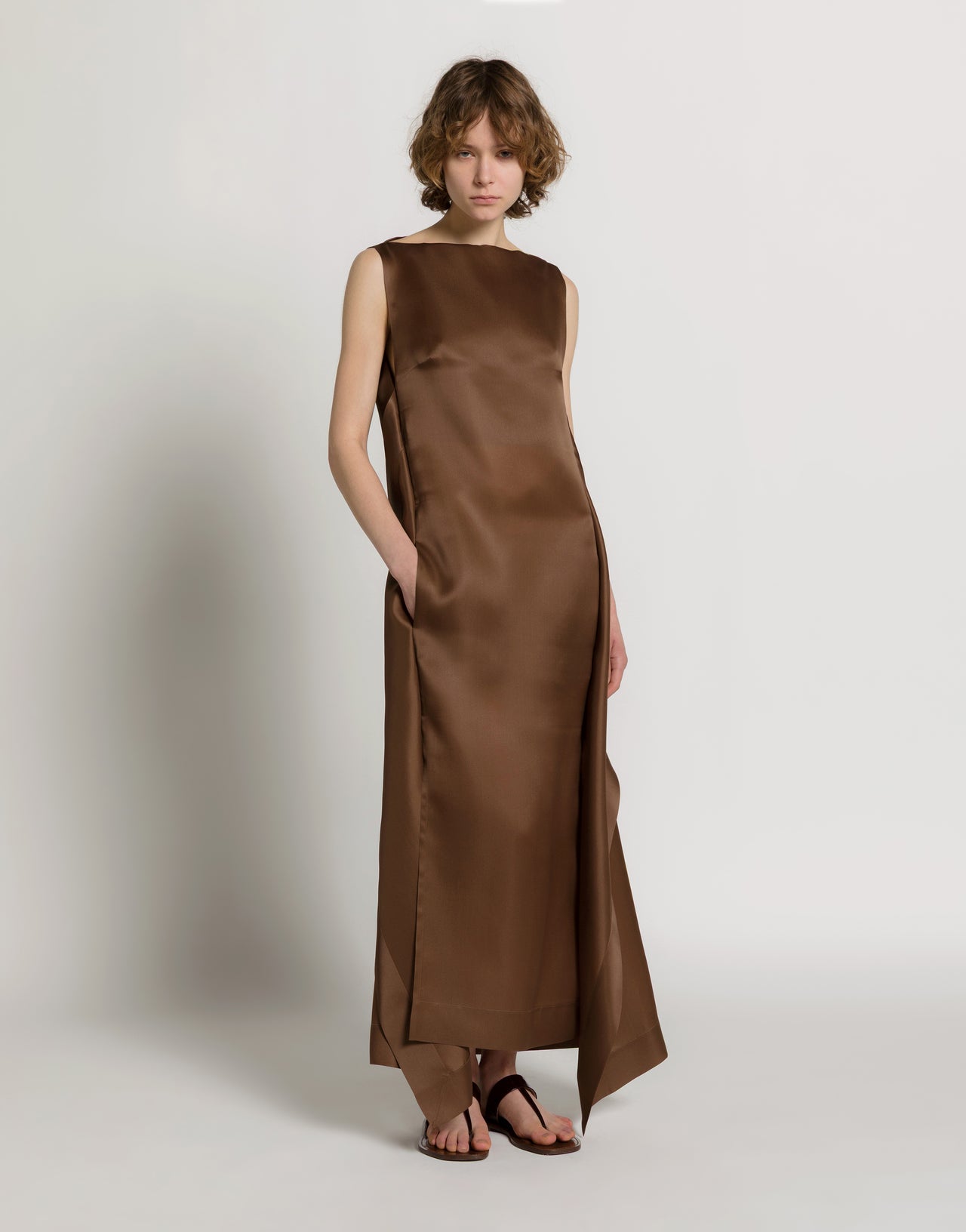 Long silk organza dress 棕色 Alberta Ferretti Boutique Online 1