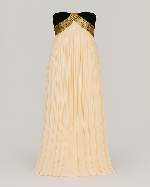 Pleated Chiffon Gown with Metallic Embroidery White Alberta Ferretti Boutique Online 0
