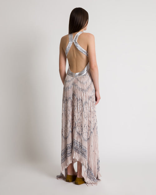 Printed long gown with open back
