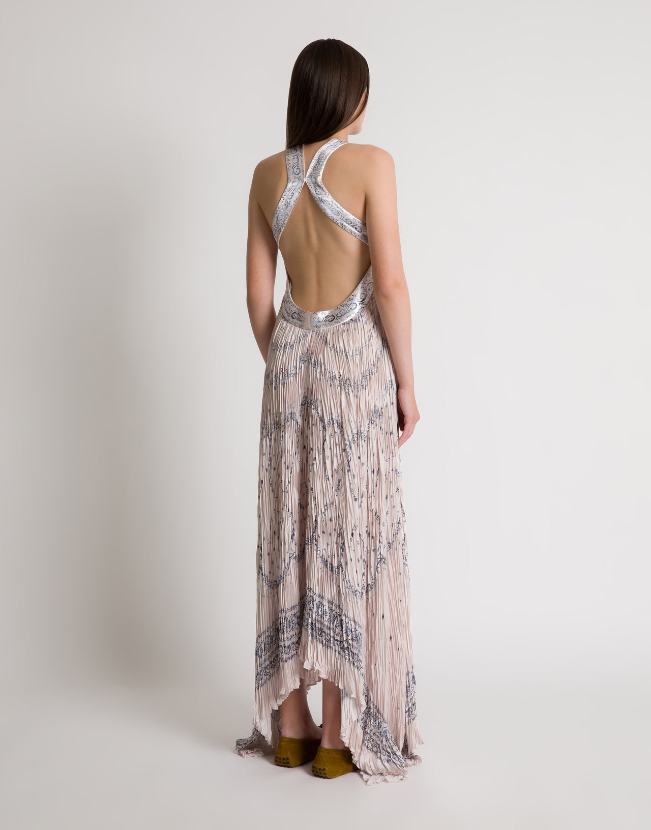 Printed long gown with open back 粉红色 Alberta Ferretti Boutique Online 2
