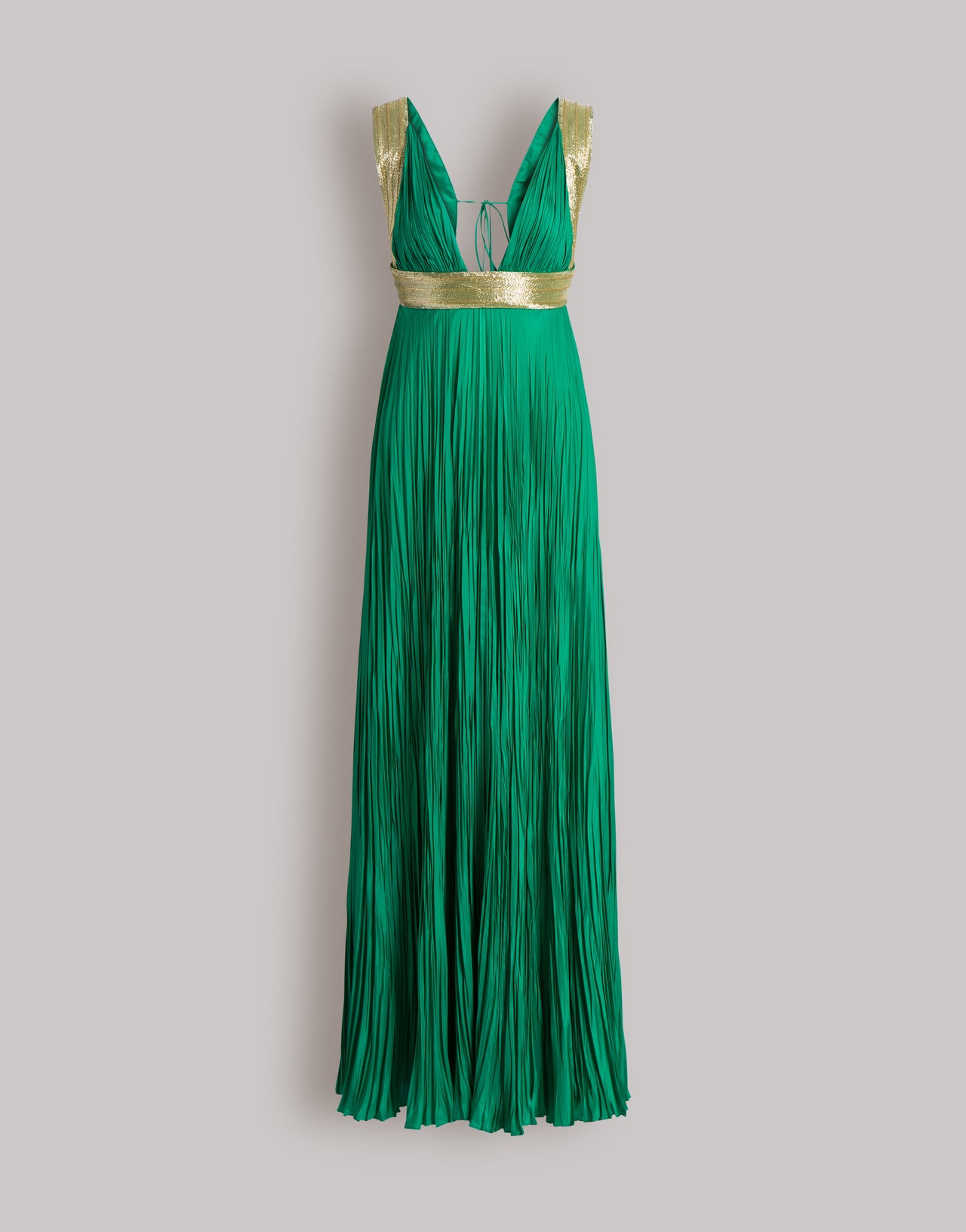 Abito lungo in seta con ricami dorati Verde Alberta Ferretti Boutique Online 1