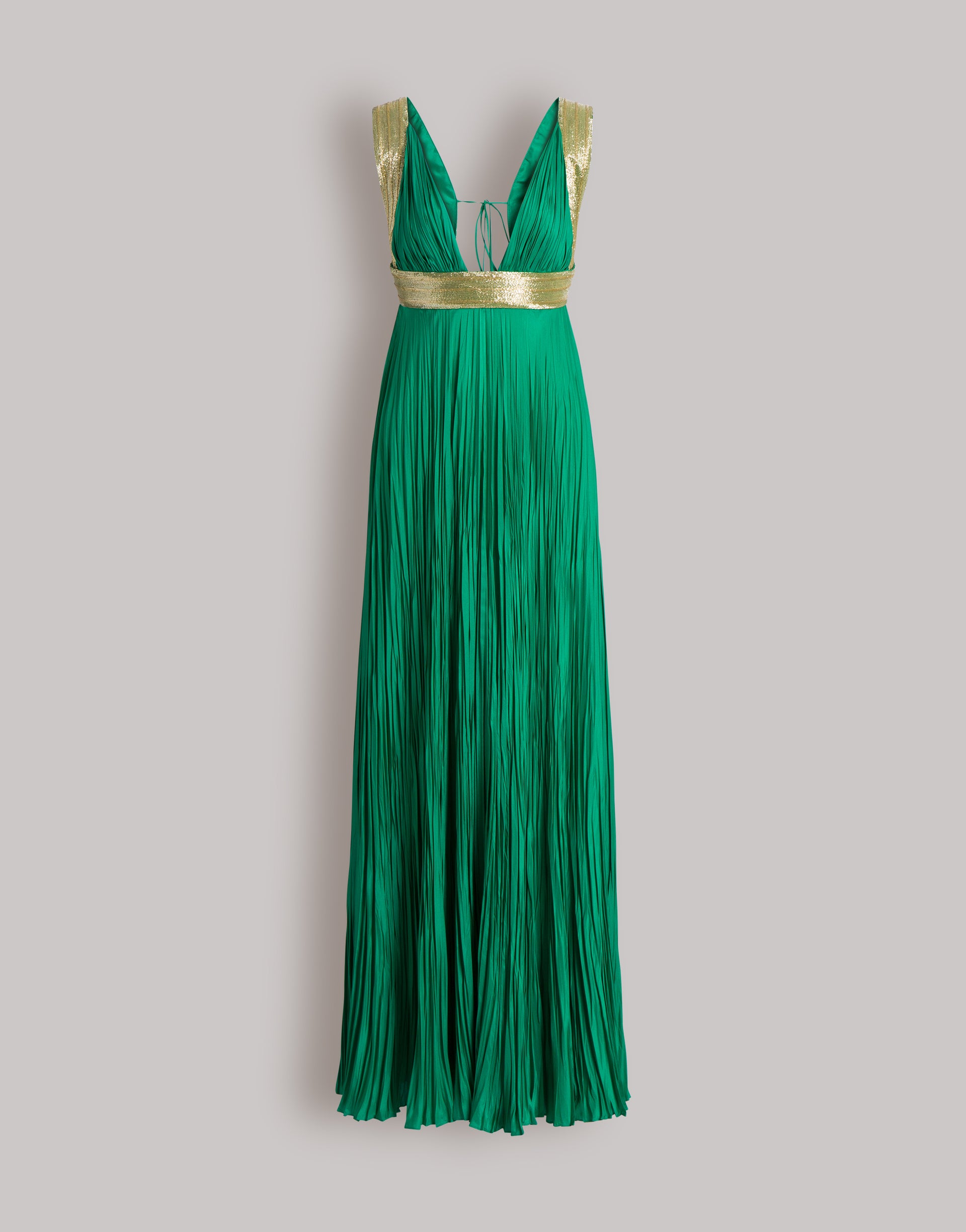 Long silk gown with metallic embroidery