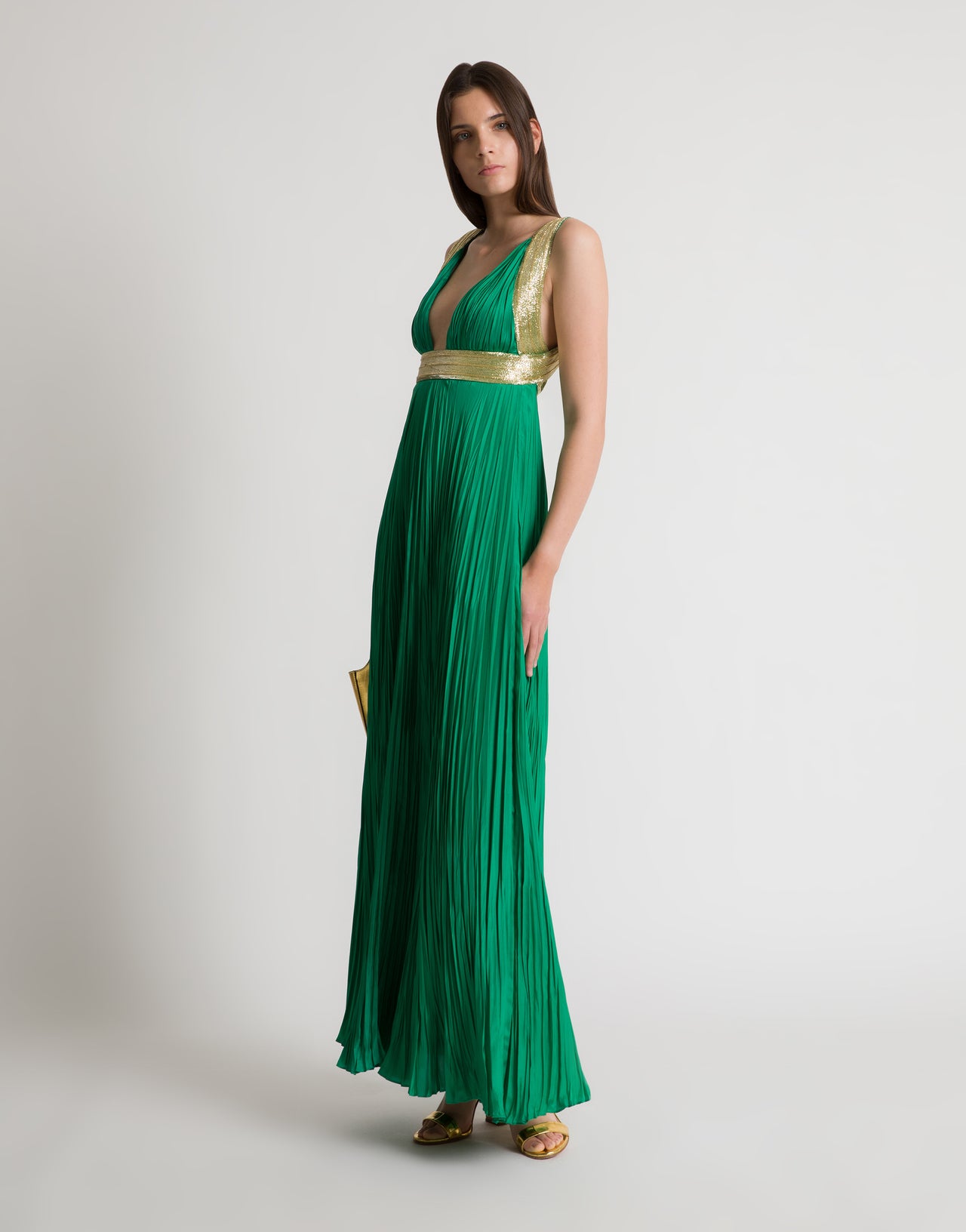 Abito lungo in seta con ricami dorati Verde Alberta Ferretti Boutique Online 2