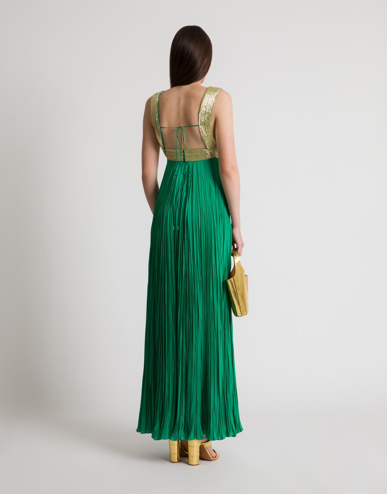 Abito lungo in seta con ricami dorati Verde Alberta Ferretti Boutique Online 3