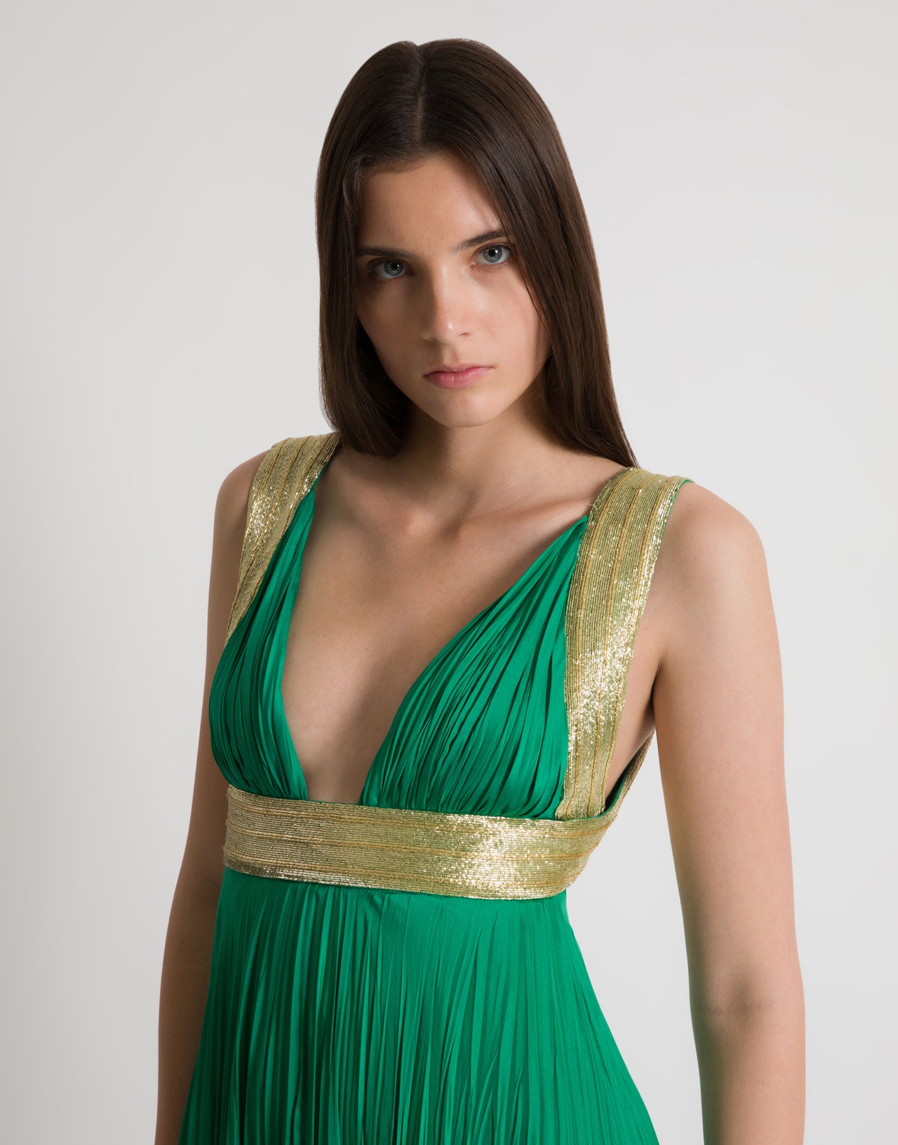 Abito lungo in seta con ricami dorati Verde Alberta Ferretti Boutique Online 4