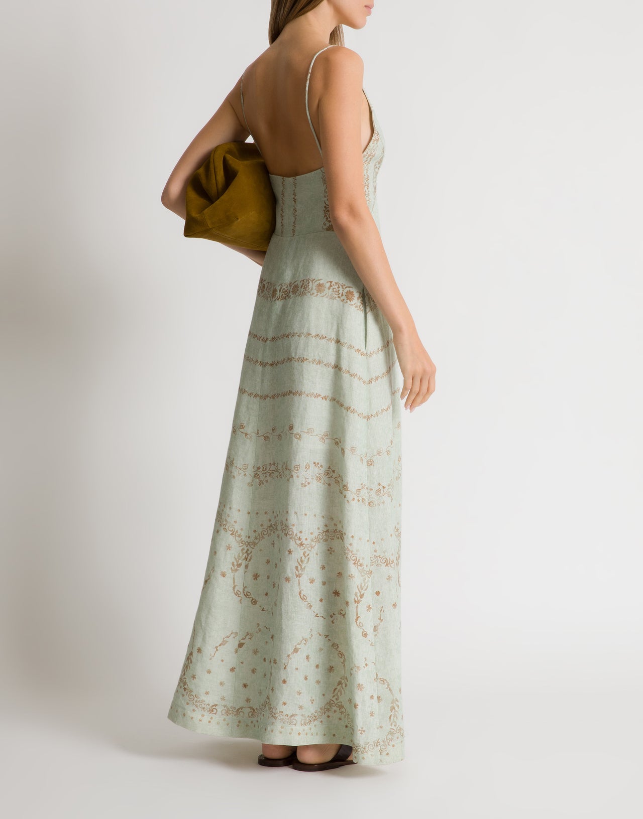 Abito lungo in lino stampato Azzurro Alberta Ferretti Boutique Online 3