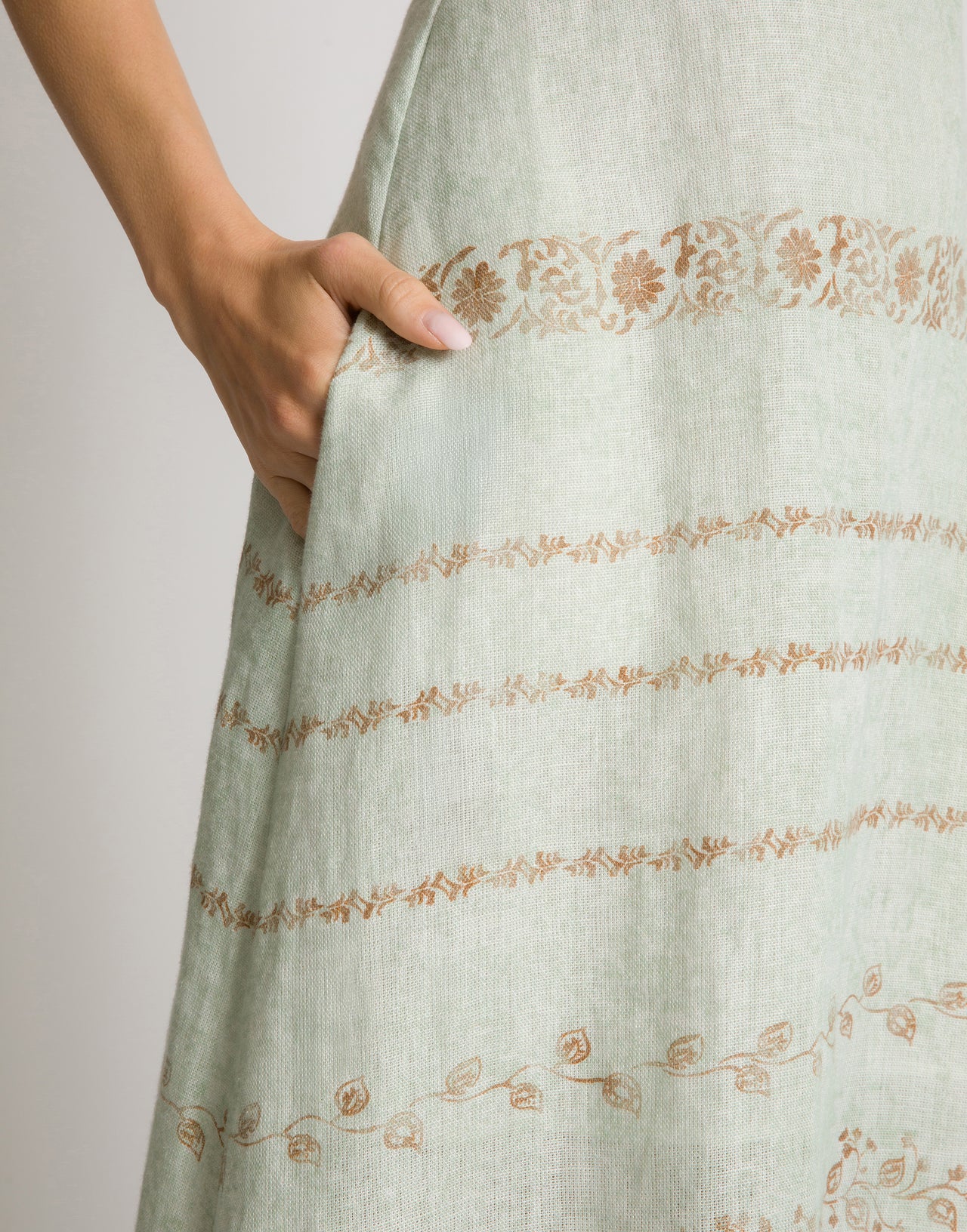 Abito lungo in lino stampato Azzurro Alberta Ferretti Boutique Online 4