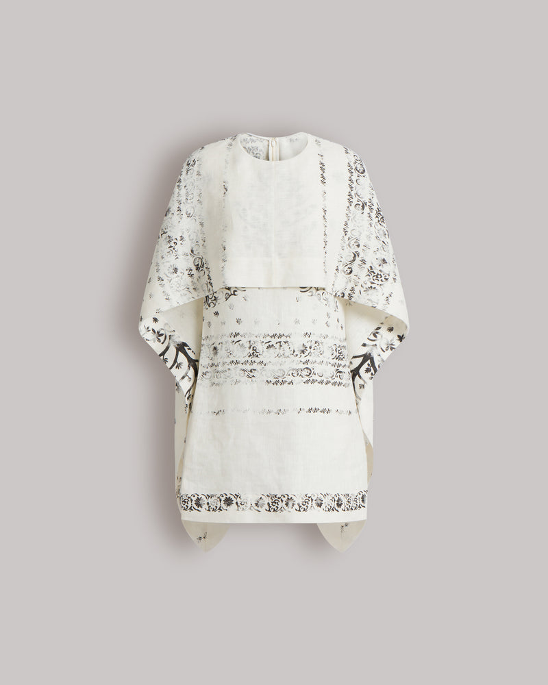 Short printed linen dress with cape White Alberta Ferretti Boutique Online 0