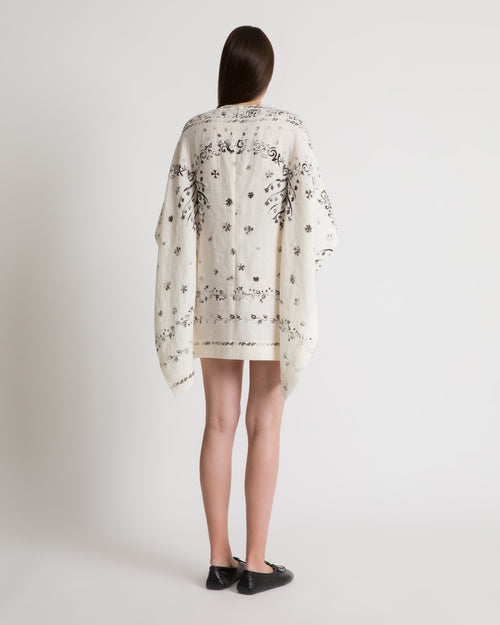 Abito corto in lino stampato con mantellina